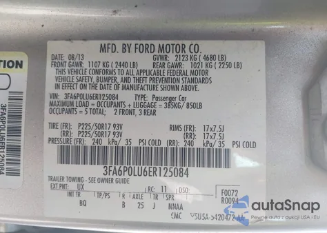 2014 Ford Fusion Hybrid Se from USA, damaged, VIN 3FA6P0LU6ER125084